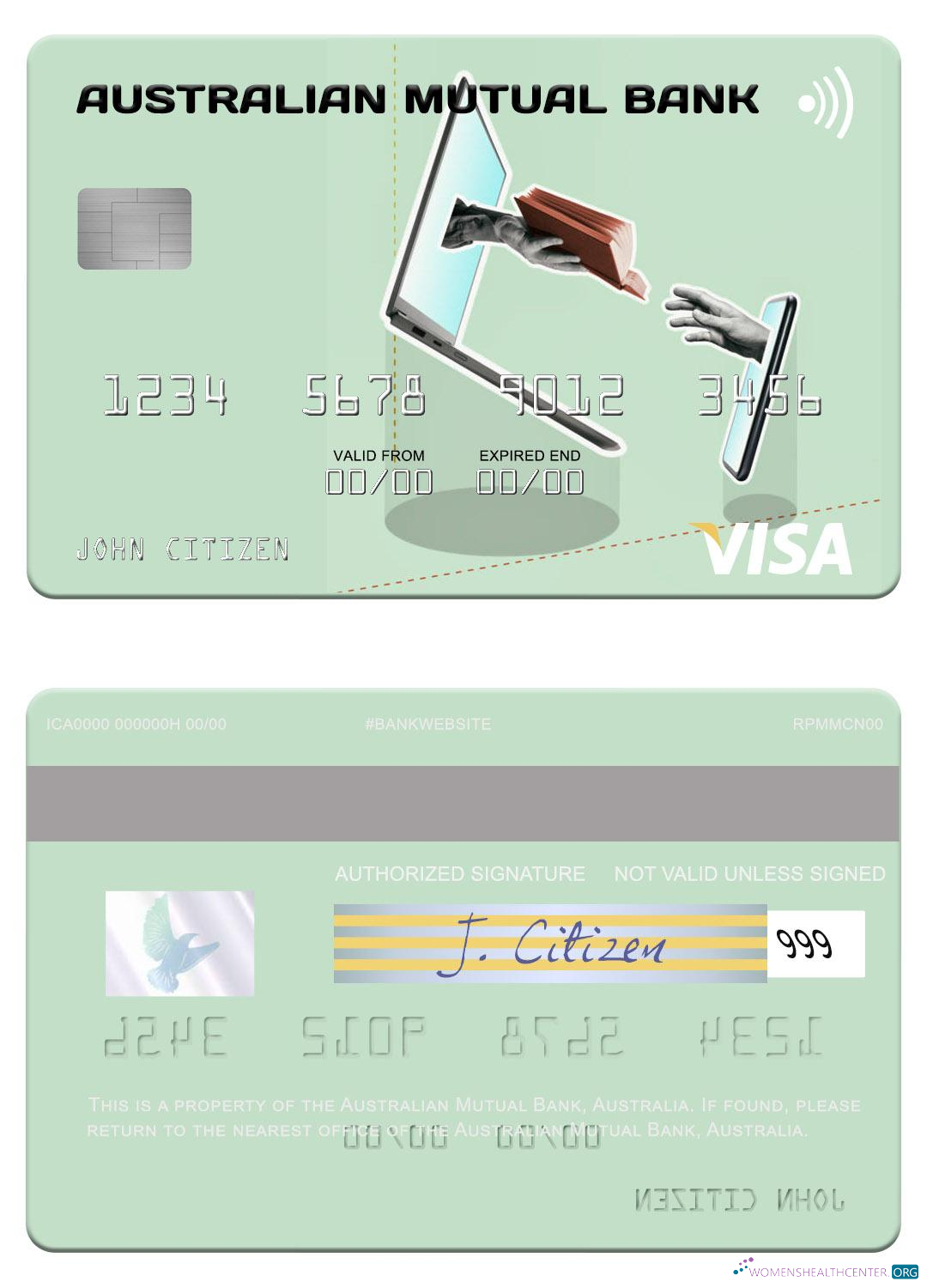 Download Australia Australian Mutual Bank visa card Photoshop template